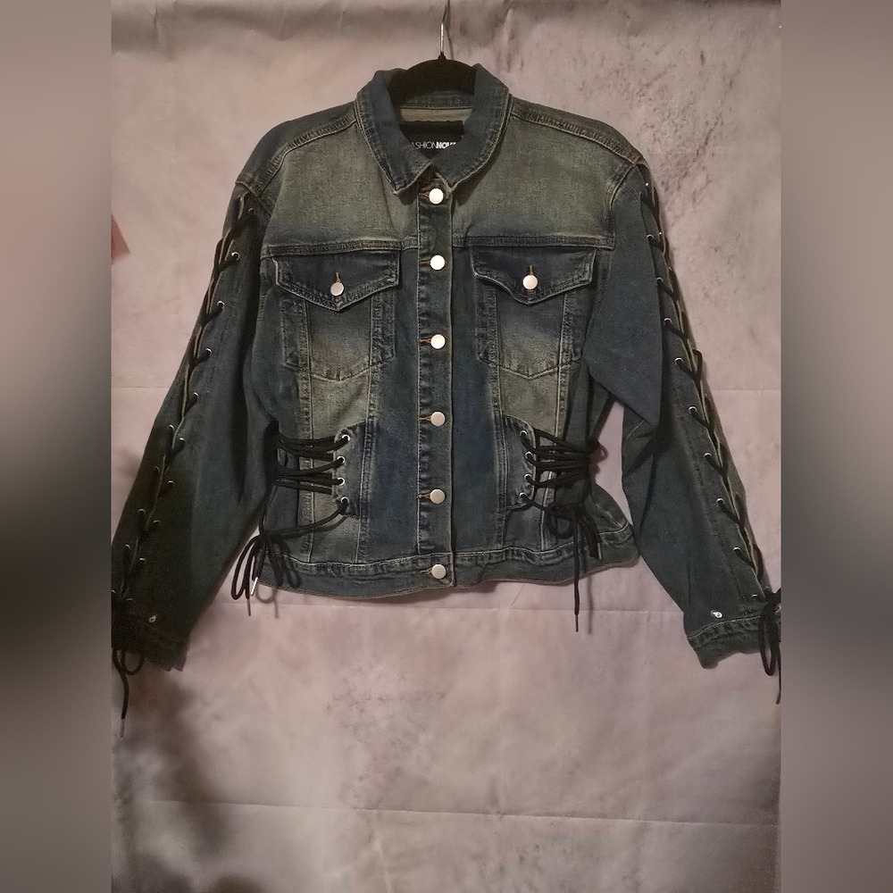 Blue Lace-Up Denim Jacket